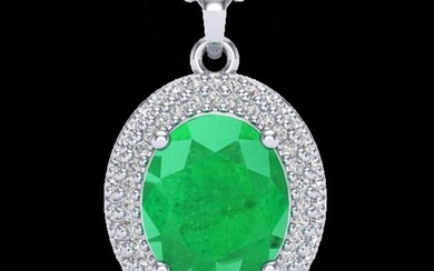4.50 ctw Emerald & Micro Pave VS/SI Diamond Necklace 18k White Gold