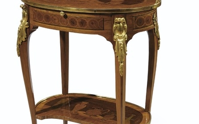 A LATE LOUIS XV ORMOLU-MOUNTED TULIPWOOD AND MARQUETRY OCCASIONAL TABLE, IN THE MANNER OF CHARLES TOPINO, THIRD QUARTER 18TH CENTURY