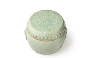 A SMALL QINGBAI DRUM-FORM JAR AND COVER, SOUTHERN SONG DYNASTY (1127-1279)