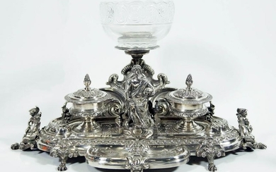 French Silver Ink Stand With Figure Of Aristotle