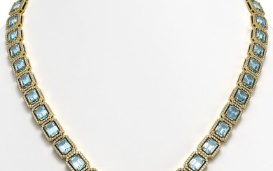 54.79 ctw Aquamarine & Diamond Micro Pave Halo Necklace 10k Yellow Gold