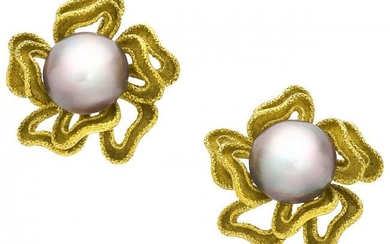 55033: Mabe Pearl, Gold Earrings The earrings feature
