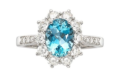 55033: Tiffany & Co. Aquamarine, Diamond, Platinum Ring