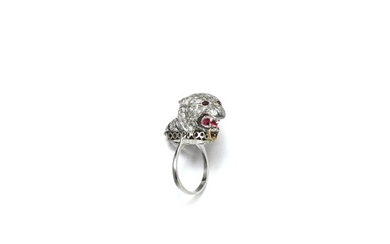 Enamel, ruby and diamond ring