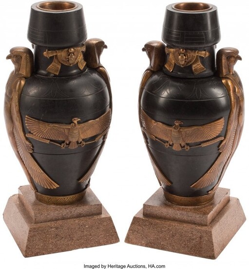 61433: A Pair of Egyptian-Style Marble and Bronze Urns