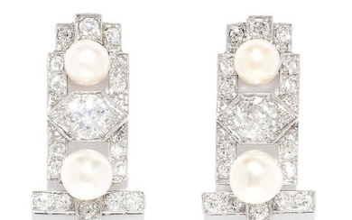 ANTIQUE ART DECO DIAMOND AND PEARL EARRINGS in 18ct