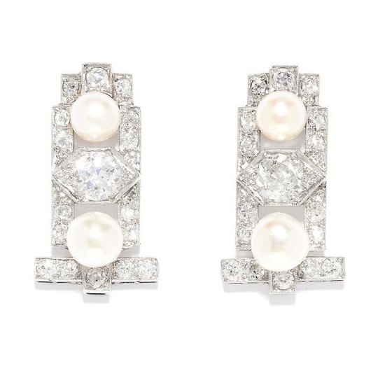 ANTIQUE ART DECO DIAMOND AND PEARL EARRINGS in 18ct