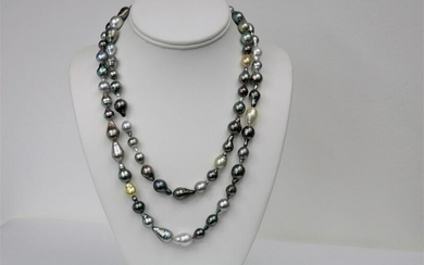 7-11mm Tahitian Multi Color Long Drop Necklace with