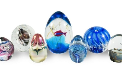 7 Signed Studio Art Glass Paperweights
