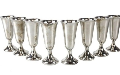 8 Sterling SIlver Modernist Liquor Cordial Shot Cups, Mid Century