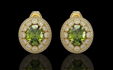 8.04 ctw Tourmaline & Diamond Victorian Earrings 14K Yellow Gold