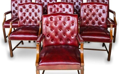 (8Pc) Taylor Chair Co. Tufted Leather Armchairs