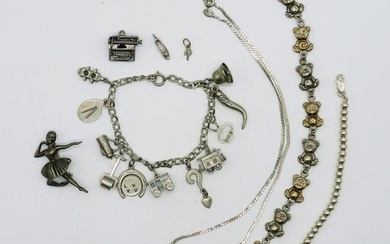 925 Vintage Charm Bracelet + 3 Charms, Bracelets &