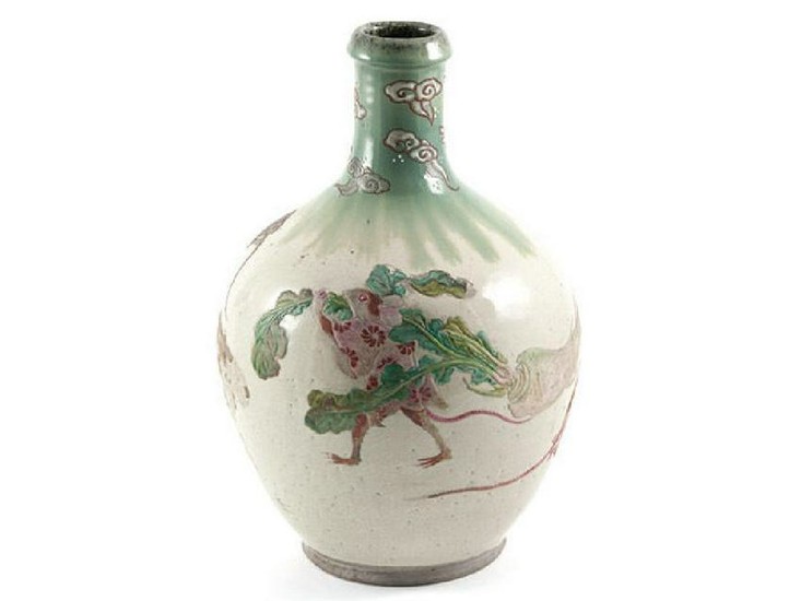 19th Century Japanese Story Stoneware Bottle Jar