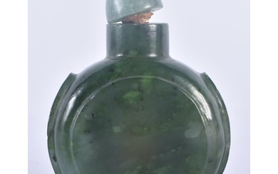 A 19TH CENTURY CHINESE CARVED SPINACH JADE SNUFF BOTTLE AND ...