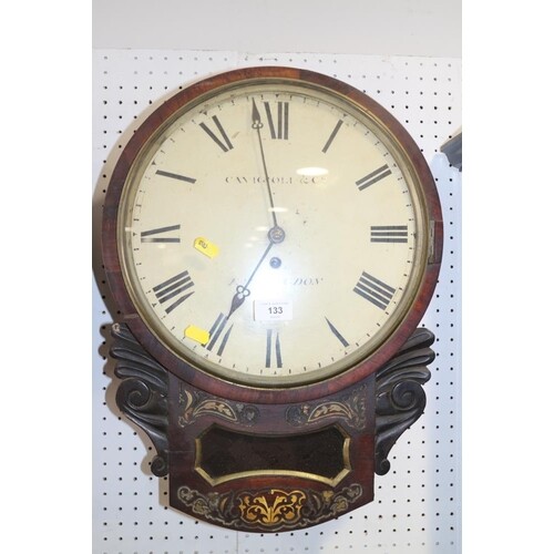 A 19th century rosewood and brass inlaid drop dial wall cloc...