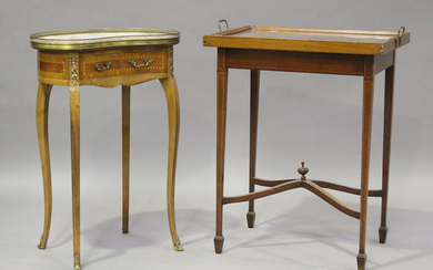 A 20th century Louis XVI style kingwood kidney shaped side table with white marble top, on cabriole