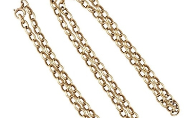 A 9ct. gold necklace, of belcher link design, London hallmarks...