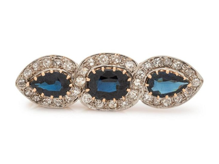 A Bicolor Gold, Sapphire and Diamond Brooch