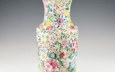 A QING DYNASTY FAMILLE ROSE ROULEAU VASE
