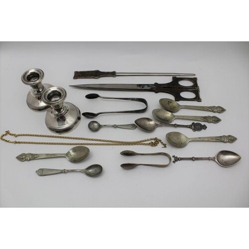 A COLLECTION OF ITEMS, to include; a pair of silver dwarf ca...