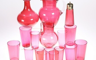 A COLLECTION OF VICTORIAN CRANBERRY GLASS, comprising