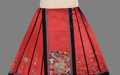 A Chinese Han woman's red satin silk skirt