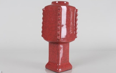 A Chinese Square-based Crackglaze Red Porcelain Vase