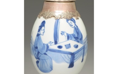 A Chinese blue and white vase, 18th c, painted with two ladi...