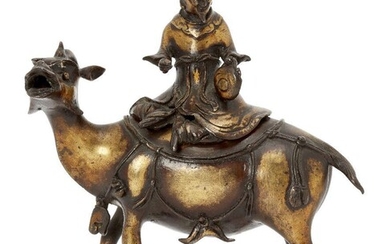 A Chinese gilt-bronze 'mythical beast and rider' censer and cover,...