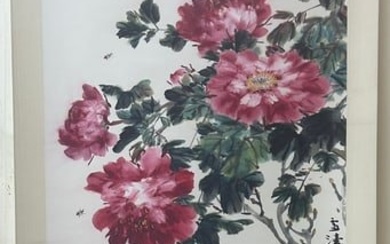 A Chinese ink painting of flowers on paper by Wang Xuetao