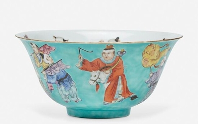 A Chinese turquoise ground "Boys" bowl 五彩