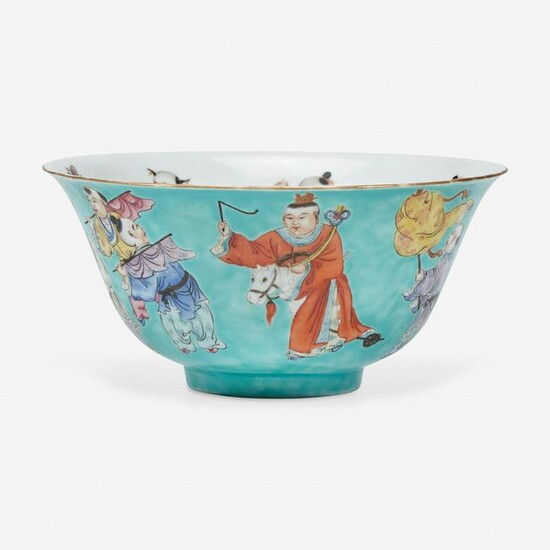 A Chinese turquoise ground "Boys" bowl 五彩