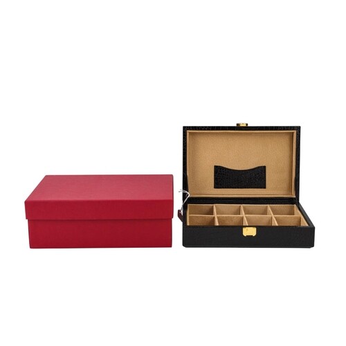 A DAINES AND HATHAWAY LEATHER JEWELLERY CUFFLINK BOX, divide...