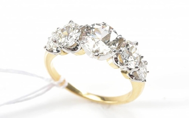 A FIVE STONE OLD EUROPEAN CUT DIAMOND RING TOTALLING 2.06CTS, IN TWO TONE 18CT GOLD,SIZE M, 3.8GMS