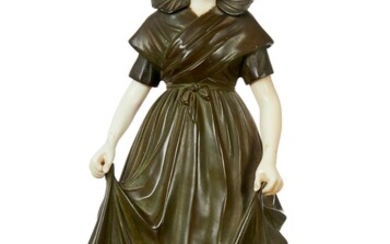 A FRENCH BRONZE AND IVORY FIGURE OF A BRETON GIRL