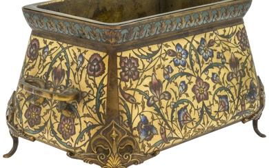 A FRENCH 'JAPONESQUE' CHAMPLEVE ENAMEL AND GILT-BRONZE JARDINIERE CIRCA 1880 the base stamped BARBEDIENE 20cm...