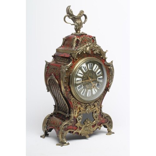 A FRENCH RED BOULLE AND GILT METAL TABLE CLOCK, late 19th ce...