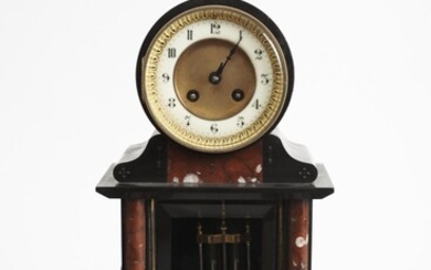 A FRENCH ROUGE AND BLACK MARBLE MANTLE CLOCK WITH MERCURY PENDULUM 19TH CENTURY, LEONARD JOEL LOCAL DELIVERY SIZE: MEDIUM