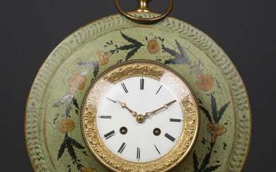 A French 19th century green painted toleware wall clock