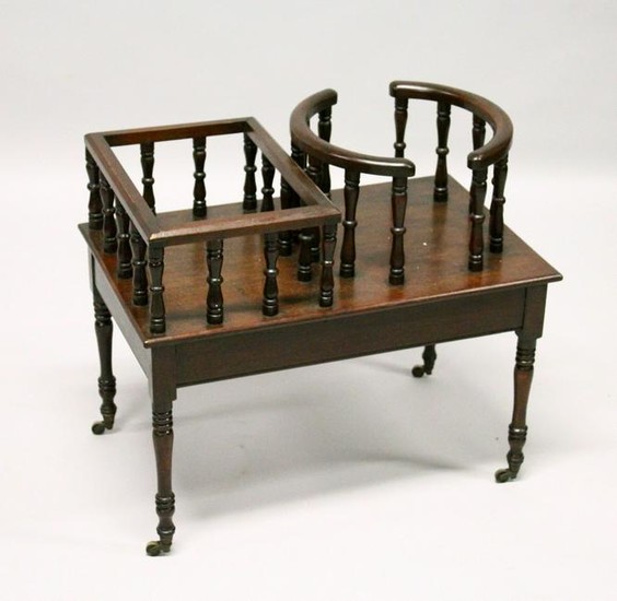 A GEORGE III DESIGN MAHOGANY PLATE AND DECANTER STAND