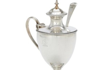 A GEORGE III SILVER VASE SHAPED MUSTARD POT BY ROBERT HENNELL ILONDON 1ST DECEMBER 1784 T0 28TH MAY