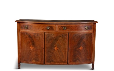 A GEORGE III STYLE MAHOGANY, SATINWOOD AND CROSSBANDED SIDE ...