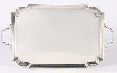 A GEORGE V SILVER TWO HANDLED TRAY.