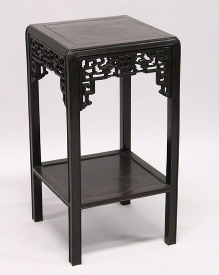 A GOOD CHINESE REDWOOD SQUARE TOP STAND with cross