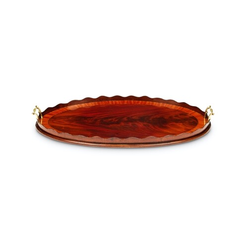 A George III mahogany, satinwood banded oval tray Inlaid wit...