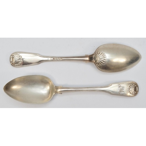 A George III silver pair of fiddle, thread & shell pattern t...