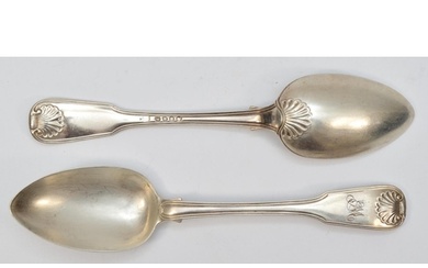 A George III silver pair of fiddle, thread and shell pattern...