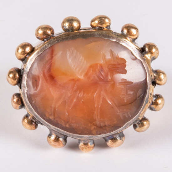 A Brutalist Style Gold Plated Silver Intaglio Ring, 20th Century