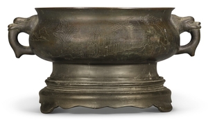 A LARGE BRONZE CENSER AND STAND QING DYNASTY, 18TH/19TH CENTURY